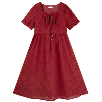 
Sweet style embroidered high waist slimming hollow dress