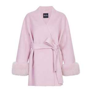 
Wandian 2025 winter new ice pink mid-length belted double-sided woolen coat 1244C17JN4