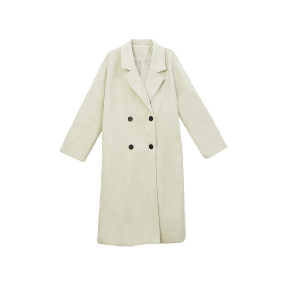 Lazy wind high -level sensory rice white hair woolen coat suits, loose, thick, small middle long woolen coat