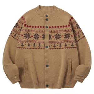 
PSO Brand Men's Women's Vintage Fair Isle Knitted Cardigan Couple Loose Sweater Jacket Warm Winter