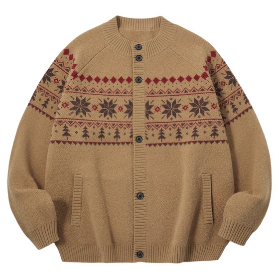 
PSO Brand Men's Women's Vintage Fair Isle Knitted Cardigan Couple Loose Sweater Jacket Warm Winter