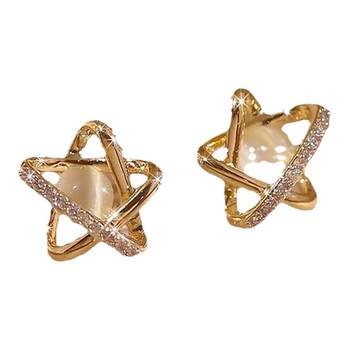Diamond cat eye stone star temperament simple wild earrings
