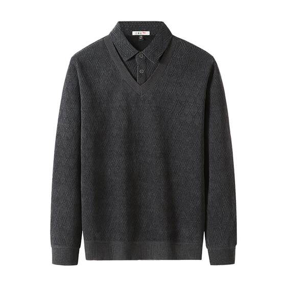 
[Plus Velvet] Red Dragonfly middle-aged and elderly men's clothing dad winter warm inner layer with rhombus jacquard fake two thick sweaters