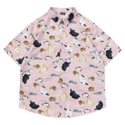 From Mars The Kitten Is Sleeping Japanese Street Cat All-over Printed Short-sleeved Shirt Loose Casual Shirt Trendy