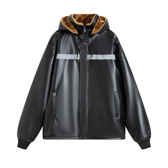 
Driving leather jacket and leather trousers suit for men, plus velvet and thickening, take-out winter equipment, cold-proof clothing, take-out rider work clothes