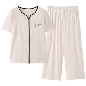 睡衣女夏季夏款莫代尔短袖七分裤家居服夏天薄款冰丝凉感大码套装