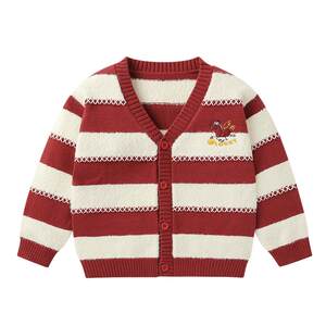 
Right European boys and girls striped knitted cardigan New Year's model autumn and winter new children's clothing children's V-neck sweater jacket