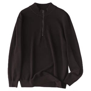 
Thick 500g+ wool half turtleneck zipper sweater business casual pullover sweater machine washable top solid color for men