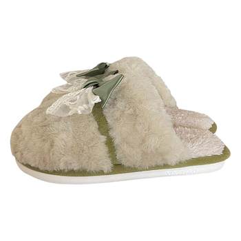 Thin girly heart lace bow cotton slippers for women