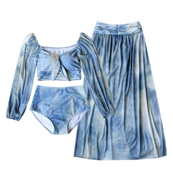 Seaside holiday skirt long -sleeved swimwear female three -piece sexy pure desire wind net red ins skirt swimsuit
