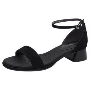 
KISSCAT summer retro thick heel with cloud-like fashion sandals black cashmere high heels for women