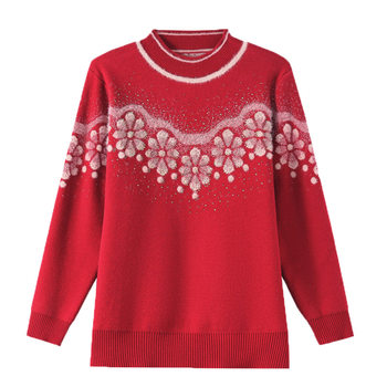 Mom autumn and winter plus velvet thick sweater integrated velvet base
