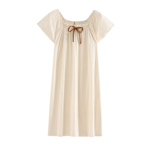 Jialefen's nighttime women's pajamas, summer cotton short -sleeved summer summer long -style thin white high -quality princess style