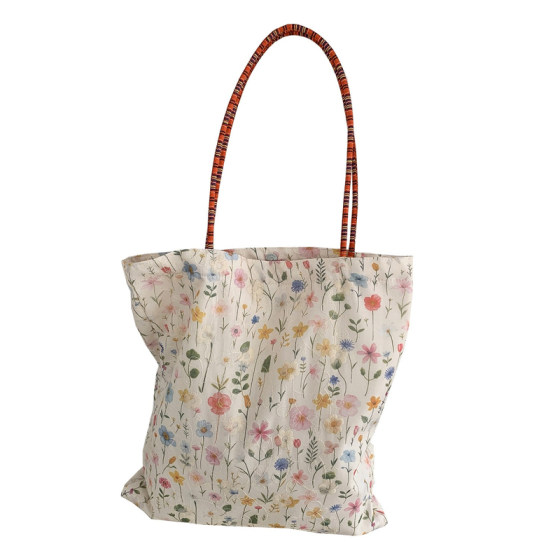 
Embroidery literary style small floral Korean ins canvas bag for women spring and summer versatile large capacity single shoulder handheld tote bag