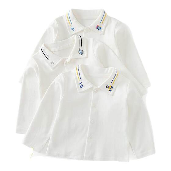 
Boy base shirt spring clothes boys long-sleeved T-shirt children's cotton POLO top baby shirt white clothes