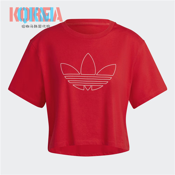 阿迪达斯Adidas三叶草女子经典复古休闲运动短款短袖TeeT恤HK5175