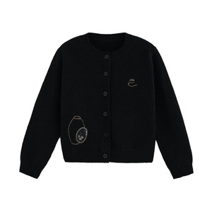 
Yantaijia boys' warm sweater cardigan 2025 winter new style children's black knitted sweater versatile children's clothing