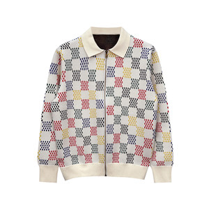 
French luxury rhombus color-blocked cardigan sweater for men, high-end business retro slim lapel sweater jacket for men