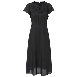 
Authentic Ma Tiannu Girl Spring and Summer New Product Solid Color Lace-up Flag Sleeve Dress High Waist Medium-Length Commuter