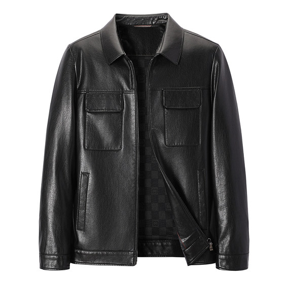 [Same style of Lei Jun] New autumn and winter genuine leather jacket for men sheepskin short lapel casual leather jacket for men's jacket