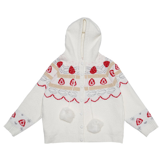 
daytoday Daily Research Institute Happy Birthday Cream Strawberry Cake Mohair Sweater Knitted Cardigan Jacket