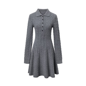 
SUK swaying cable! 100% wool lapel single-breasted slim high-waisted A-line skirt knitted dress for women