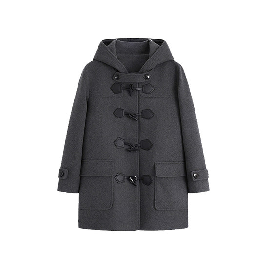 
Winter jk uniform horn button coat for women Japanese college style small medium and long hooded woolen coat