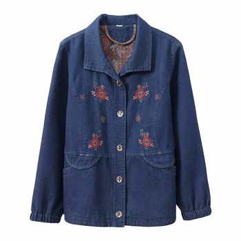 Middle -aged and elderly female denim jacket jacket pure cotton thin loose
