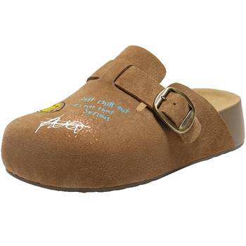 
Zhang Linghe's same Belle SMILEY joint graffiti wandering toast plus haired Birkenstock thick-soled toe shoes D8R2DC