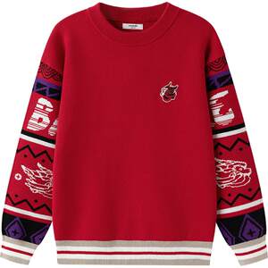 
Balabala boys sweater medium-large children's red base shirt spring and autumn new children's clothing children's baby sweater thick