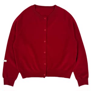 
iiaammo丨26AW New Year Red Warm Wool Knitted Cardigan Men's and Women's Sweater Jacket for Middle and Large Children