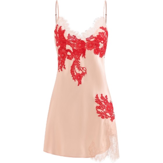 
The same MYBODY suspender nightgown in the mall, feminine pure lust lace embroidery, high-end satin pajamas home dress