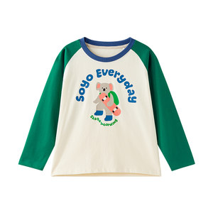 
soyo Sheyu Liangcang children's clothing children's T-shirt spring and autumn inner layer pure cotton printed raglan sleeves boys and girls long-sleeved T-shirt