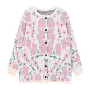 Basic House/Baijiahao Heavy Industry Contrast Color Jacquard Sweater Cardigan Spring New Round Neck Knitted Jacket Women