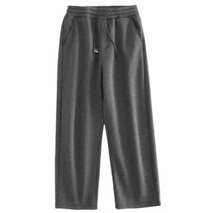 Sport pants for boys in spring and autumn wide-leg loose large-size gray sweatpants plus velvet draped pure cotton straight-leg casual pants