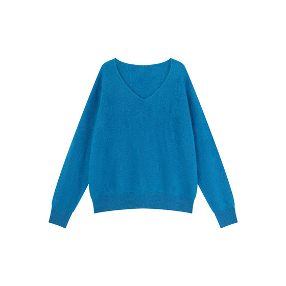 
Jiang Wen Versatile Loose Furry V-neck Wool Sweater Women's Autumn and Winter Dopamine Seamless One-piece Cashmere Pullover