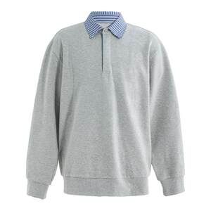 
Sea road striped shirt collar sweatshirt men's autumn fake two-piece contrasting texture fashionable commuter Polo shirt