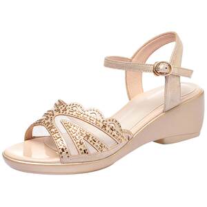 
Wedge sandals women's summer mid-heel fashion thick-soled comfortable women's high-heeled mother's shoes soft-soled lightweight large-size women's shoes