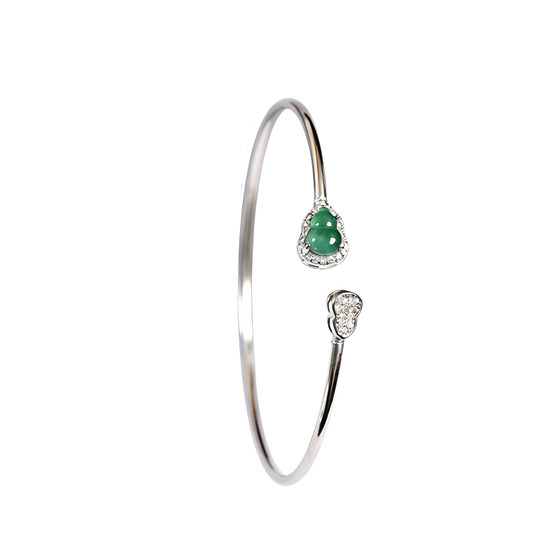 
Natural A grade jade dangerous material imperial green small gourd sterling silver inlaid bracelet bracelet for women jade silver jewelry