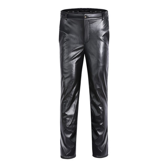 Autumn and winter gangskin leather pants with velvet thickened high -waisted cotton trousers slim motorcycle riding pants to drive warm straight pants men