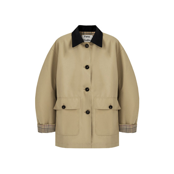 
Fano Bane style short windbreaker for women retro design 2025 autumn lapel contrasting silhouette jacket