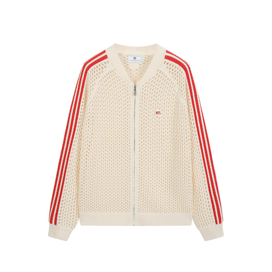 
NFL Super Bowl sports cardigan jacket American retro raglan line contrasting hollow sweater jacket