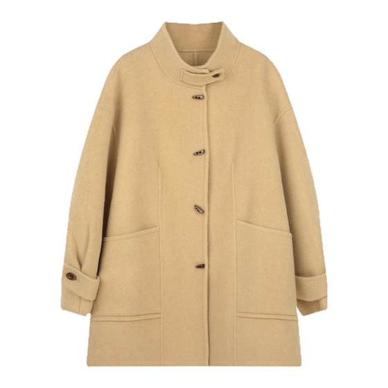 
solighter 100% wool stand-up collar horn button coat for women autumn and winter 2025 new mid-length woolen coat