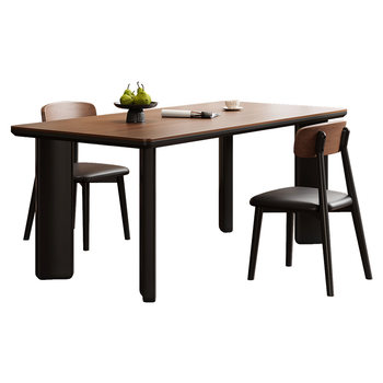 Government subsidy blue ideal solid wood dining table black walnut table retro home rectangular restaurant table and chair combination