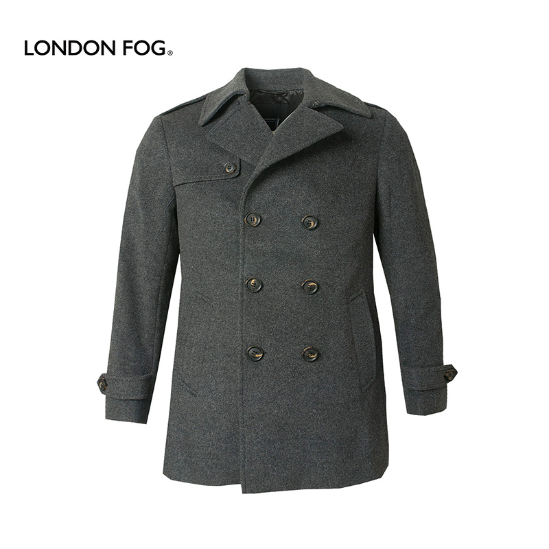 LONDON FOG 秋冬全羊毛英伦修身外套双排扣中长款抗风保暖呢绒大衣男