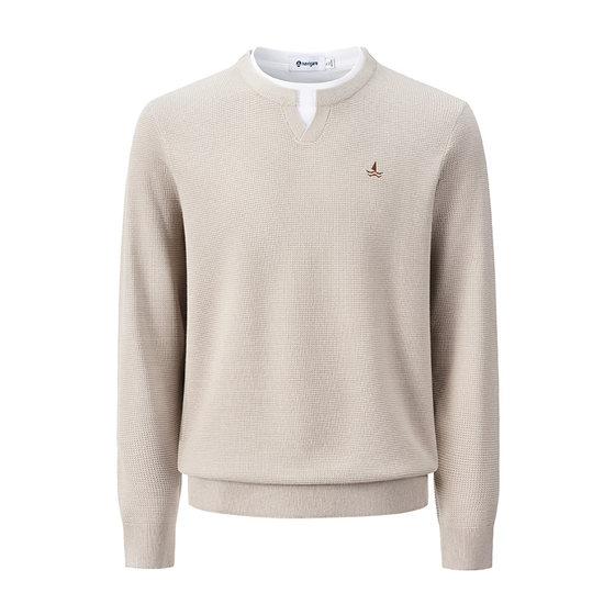 
Navigare small sailboat casual commuting fake two-piece sweater for men's spring waffle sweater inner top