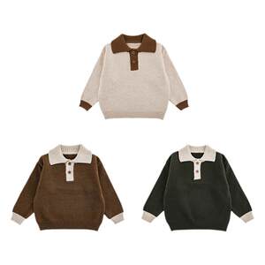 
Youyou Boys 2025 new long-sleeved contrasting lapel sweater in winter, fashionable, warm and durable children's sweater