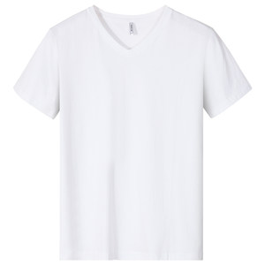 V -neck T -shirt men's white short -sleeved solid cotton slim men's autumn and winter with bottom shirt long -sleeved men's half -sleeved top
