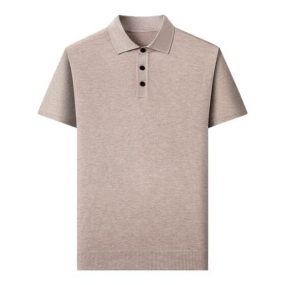 
Ordos pure wool short-sleeved T-shirt men's middle-aged half-sleeved knitted sweater lapel cashmere base POLO shirt