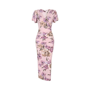 
XULU original European haute couture crystal yarn temperament high waist slimming pleated flying sleeve cross V-neck dress